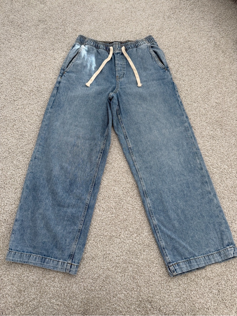 Gap Wide-Leg Denim Drawstring Pants - Light Blue